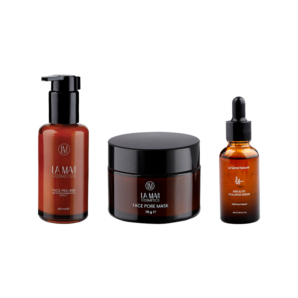 Face Peeling 400ml Microdermabrasion Effect + Face Pore Mask 70g + La Santé Absolut Hyaluronserum