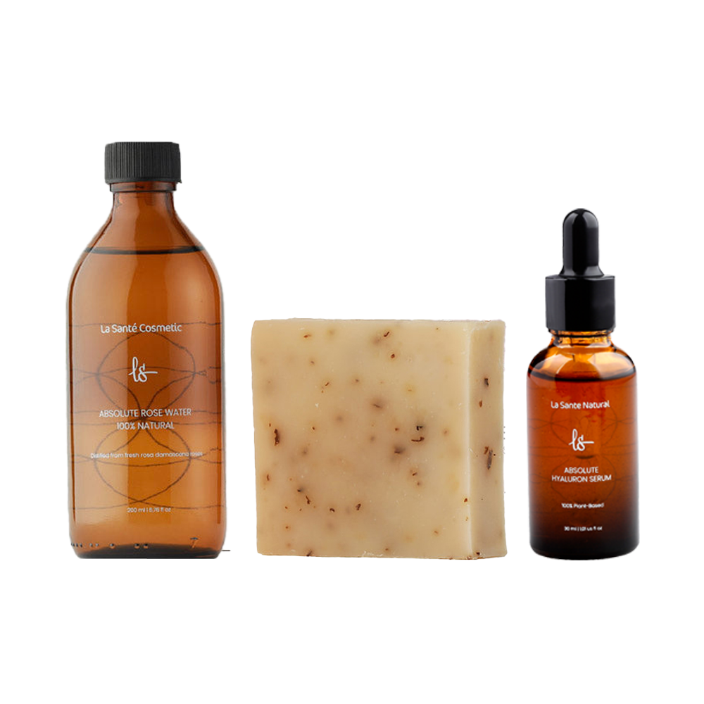 100% La Santé Rosenwasser aus Frühernte + 100% La Santé natürliche Rosenseife +La Santé Absolut Hyaluronserum