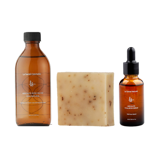 100% La Santé Rosenwasser aus Frühernte + 100% La Santé natürliche Rosenseife +La Santé Absolut Hyaluronserum