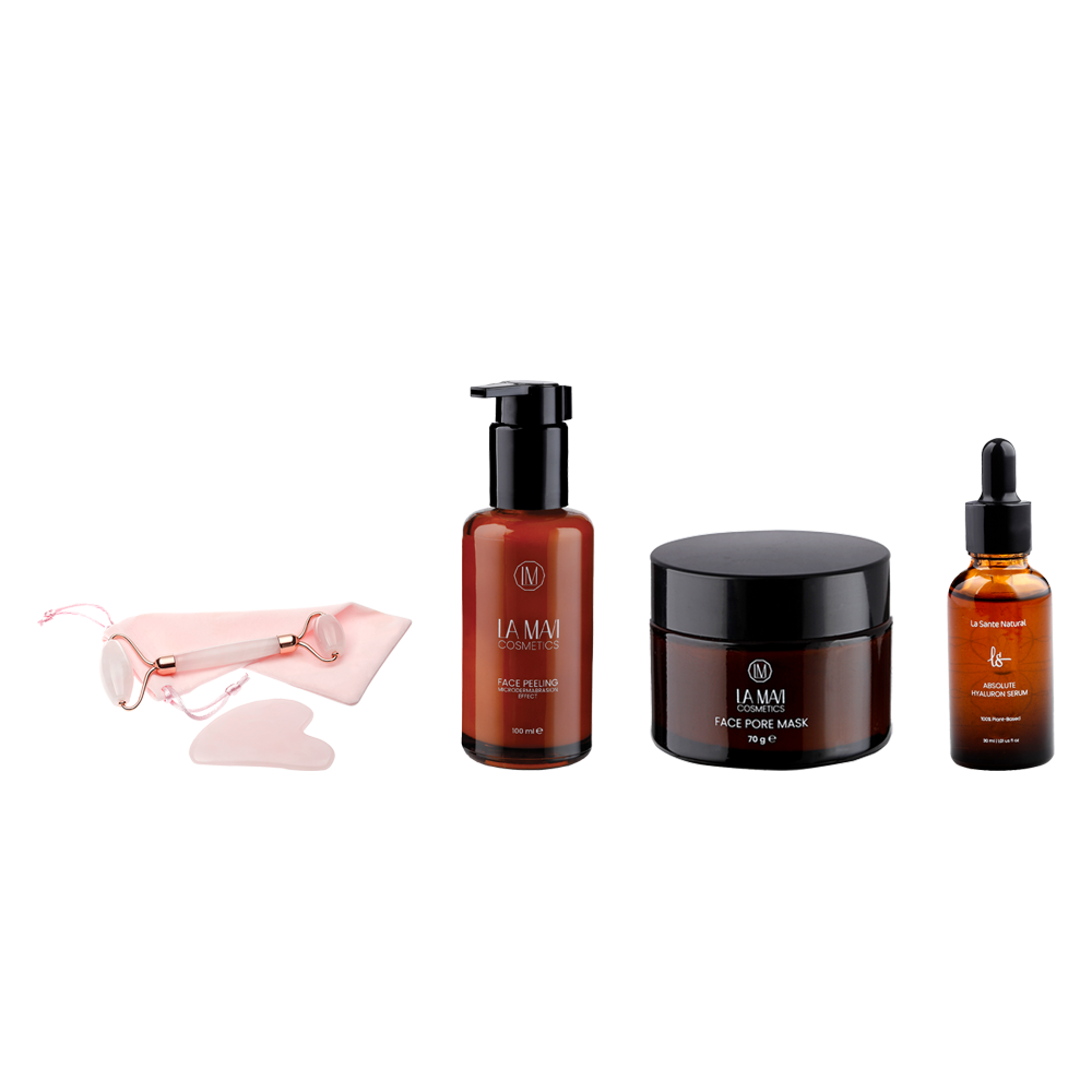 Face Peeling 400ml Microdermabrasion Effect + Face Pore Mask 70g + La Santé Absolut Hyaluronserum+ La Santé Absolute Beauty Roller & Absolute Therapie Gua Sha