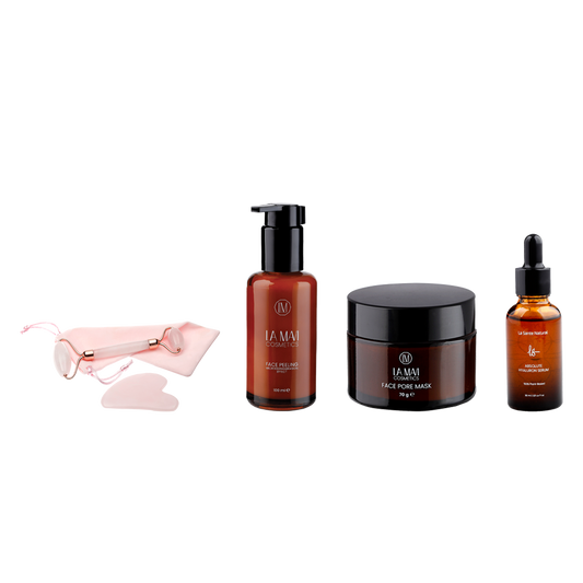 Face Peeling 400ml Microdermabrasion Effect + Face Pore Mask 70g + La Santé Absolut Hyaluronserum+ La Santé Absolute Beauty Roller & Absolute Therapie Gua Sha